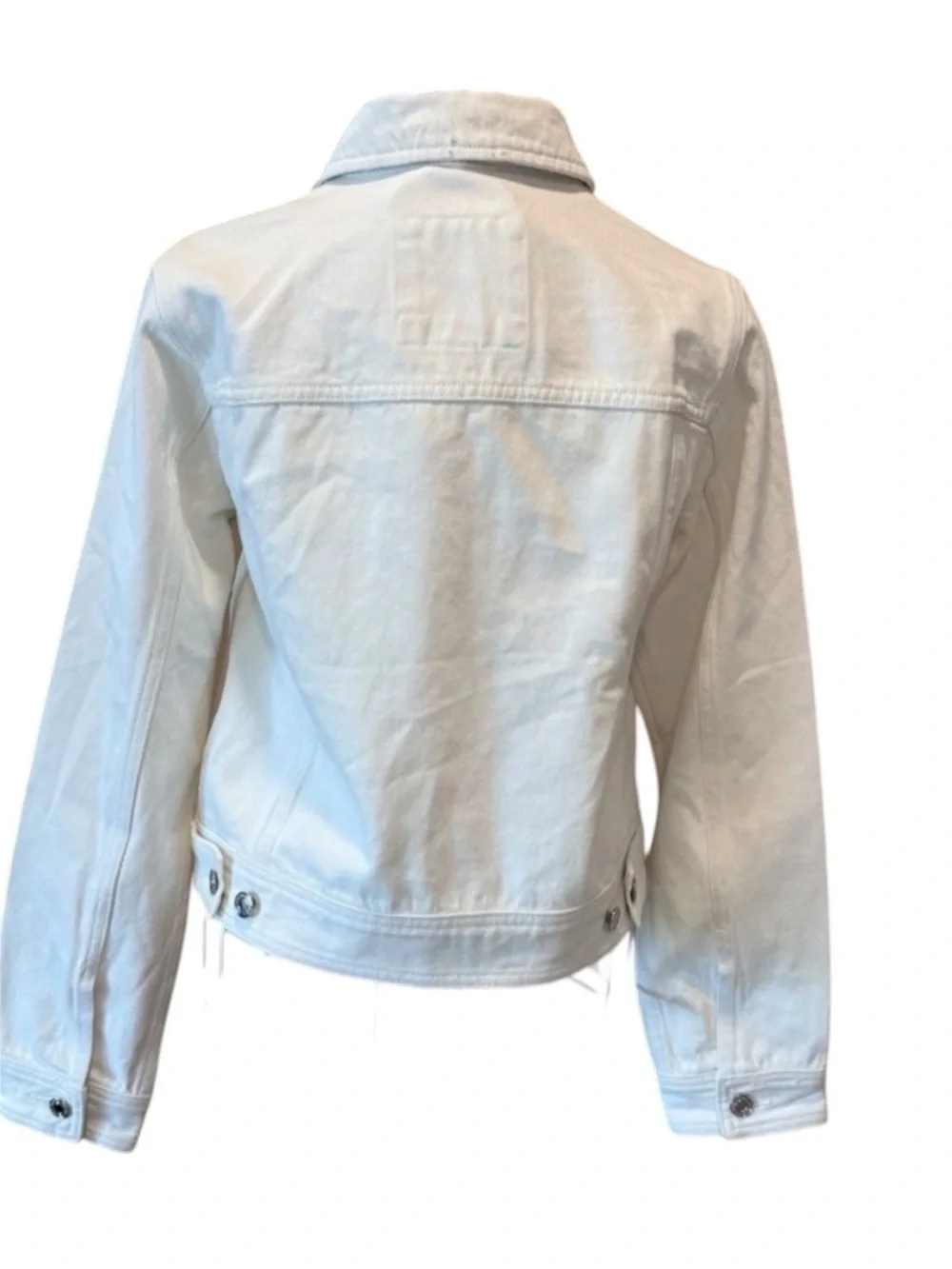 Michael Kors White Denim Utility Jacket Cropped Button Front 6